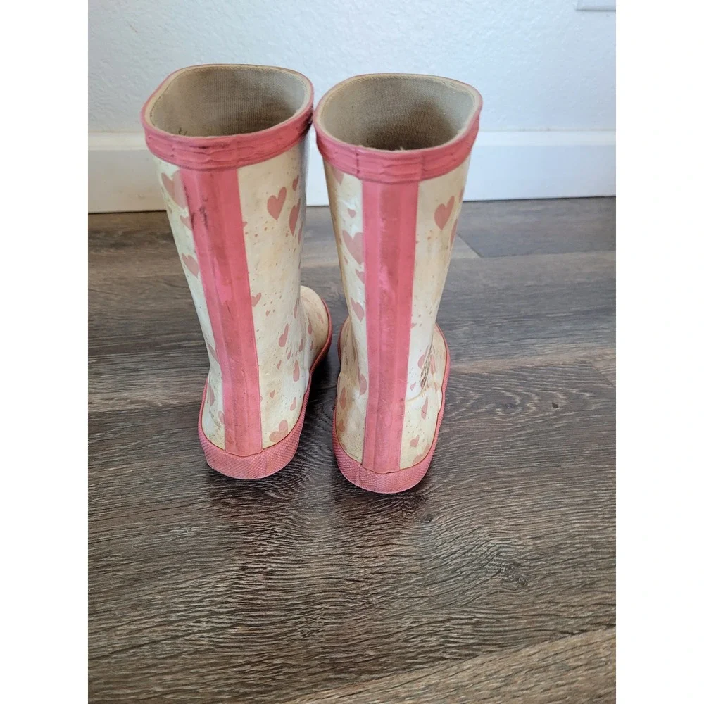 Hunter Kids First Classic Heart Print Rain Boots Pink Cream Toddler US 10 #6